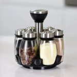 SPICE RACK 7 PC GLASS SPICE JAR & ROTATING STAND