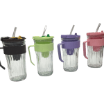 Glass Ribbed Cup w/Plastic Handle- 580ML