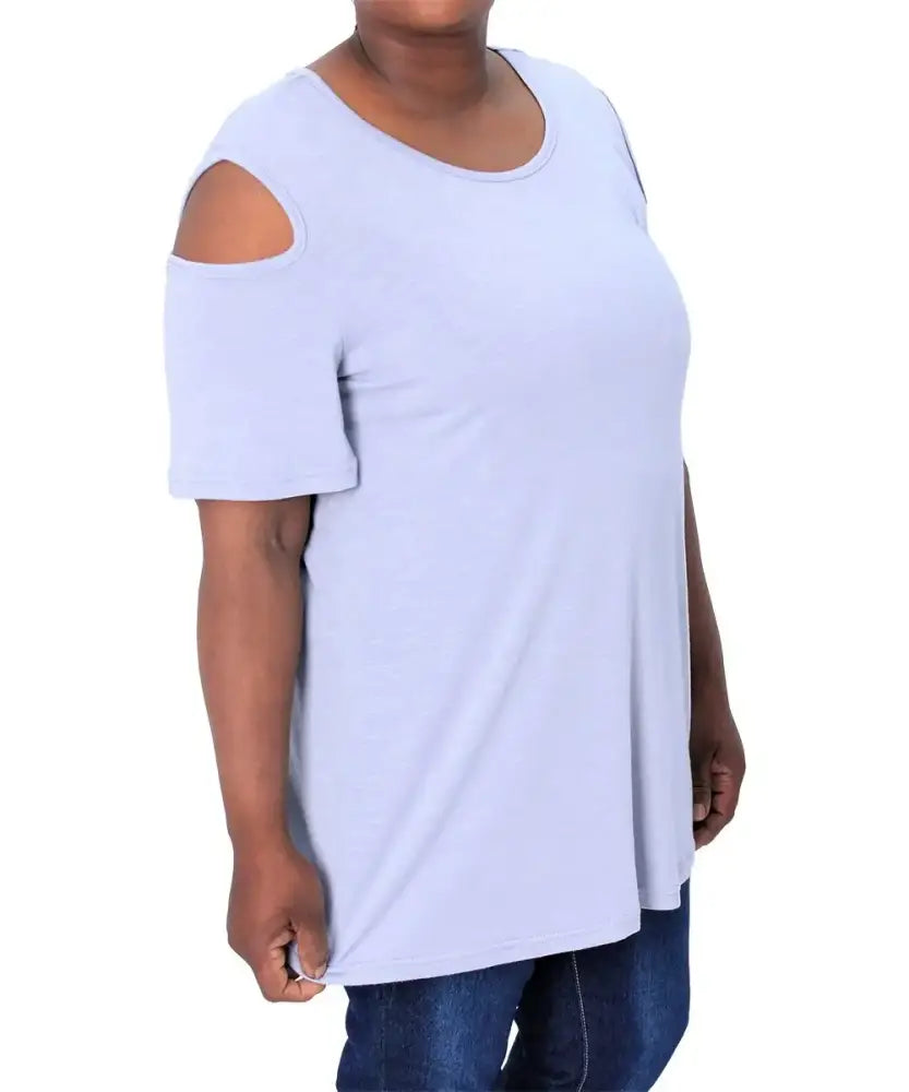 ladies-plain-cold-shoulder-top-579.jpg Ladies Plain Cold Shoulder Top - Image 1